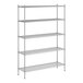 A wireframe of a Regency stainless steel wire shelving unit with five shelves.