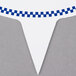 A close-up of a white and blue oval-shaped deli sign spear with a checkered border.
