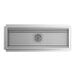 A rectangular 12-inch by 36-inch stainless steel floor trough with a grate cover.