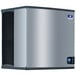 A silver rectangular Manitowoc ice machine with a blue logo on a white background.