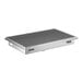 A rectangular 24-inch by 36-inch stainless steel floor trough with a grated top.