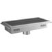 A Regency stainless steel floor trough with grate and drain pipe.
