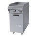 A stainless steel natural gas griddle top range attachment with a storage base.