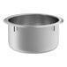 A silver stainless steel Vollrath sink bowl with a round rim.