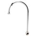 A chrome T&S gooseneck faucet spout with a screw.