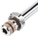 A chrome gooseneck swivel spout for a faucet.