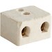 A white ceramic terminal block with two holes.