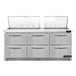 A stainless steel Continental Refrigerator with six drawers.