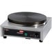 A black circular Hatco electric griddle with a silver base.