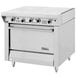 A white Garland Master Sentry natural gas range with two hot tops and four knobs.