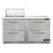 A stainless steel Continental Refrigerator with 4 white drawers.
