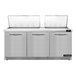 A Continental Refrigerator refrigerated sandwich prep table with 3 doors.