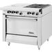 A white Garland commercial gas range with a hot top and standard oven.