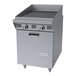 A commercial stainless steel 24-inch briquette charbroiler with storage base and control knobs.