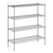 A wireframe of a Regency chrome wire shelving unit with four shelves.