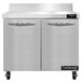 A Continental Refrigerator stainless steel worktop freezer with two doors.