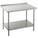 A Advance Tabco stainless steel work table with undershelf and backsplash on a counter.