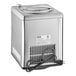 A silver stainless steel Waring ice cream machine with a glass lid.