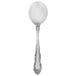 A close-up of a Walco Patrician stainless steel bouillon spoon with a handle.