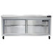 A stainless steel Continental undercounter refrigerator with sliding glass doors.