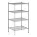 A wireframe of a Regency metal wire shelving unit with four shelves.