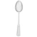 A silver Walco 18/10 stainless steel serving spoon with a white handle.