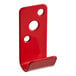 A red wall hook with holes for a Buckeye Class K fire extinguisher.