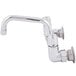 The Equip by T&S wall-mounted faucet with lever handles and a swing spout.