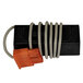 A black box with an orange and black electrical cord attached.