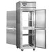 A stainless steel Continental Refrigerator with two half doors open.