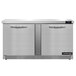 A stainless steel Continental Undercounter Freezer with two doors.