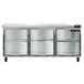 A stainless steel Continental Refrigerator with three glass doors.