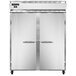 A large white rectangular Continental Refrigerator with two doors open. The doors have black border and handles.