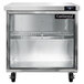 A Continental Refrigerator undercounter refrigerator with a glass door on a counter.