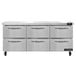 A stainless steel Continental Refrigerator undercounter refrigerator with six drawers.