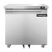 A Continental Refrigerator stainless steel undercounter refrigerator with the door open on a counter.