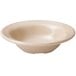 A white melamine bowl with a beige speckled rim.