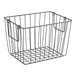 A rectangular metal gray basket with swinging wire handles.