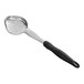 A stainless steel Vollrath Jacob's Pride Perforated Oval Spoodle with a black handle.