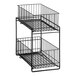 A black wire rack with two GET Metal Gray sliding shelf baskets.