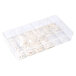 A clear plastic container with white plastic Ketchum Deli Tag insert numbers inside.
