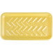 A yellow rectangular CKF foam meat tray with zigzag pattern.