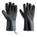 A pair of black Vigor SafeMitt neoprene gloves with green trim.