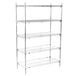 A Metro chrome wire shelving unit with four shelves.