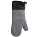 A grey SafeMitt silicone oven mitt with black trim.