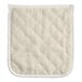A rectangular beige terry cloth pan grabber or baker's pad with white trim around the edges.