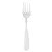 A close-up of a Walco stainless steel salad fork with a white handle.