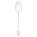 A medium weight stainless steel serving spoon with a black handle and silver spoon.