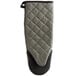 A grey SafeMitt quilted oven mitt with a black neoprene grip.