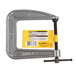 An Olympia Tools cast steel C-clamp with a yellow label.